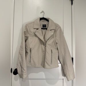 Abercrombie & Fitch Faux Leather Jacket Extra Large Beige Biker Motorcycle AF